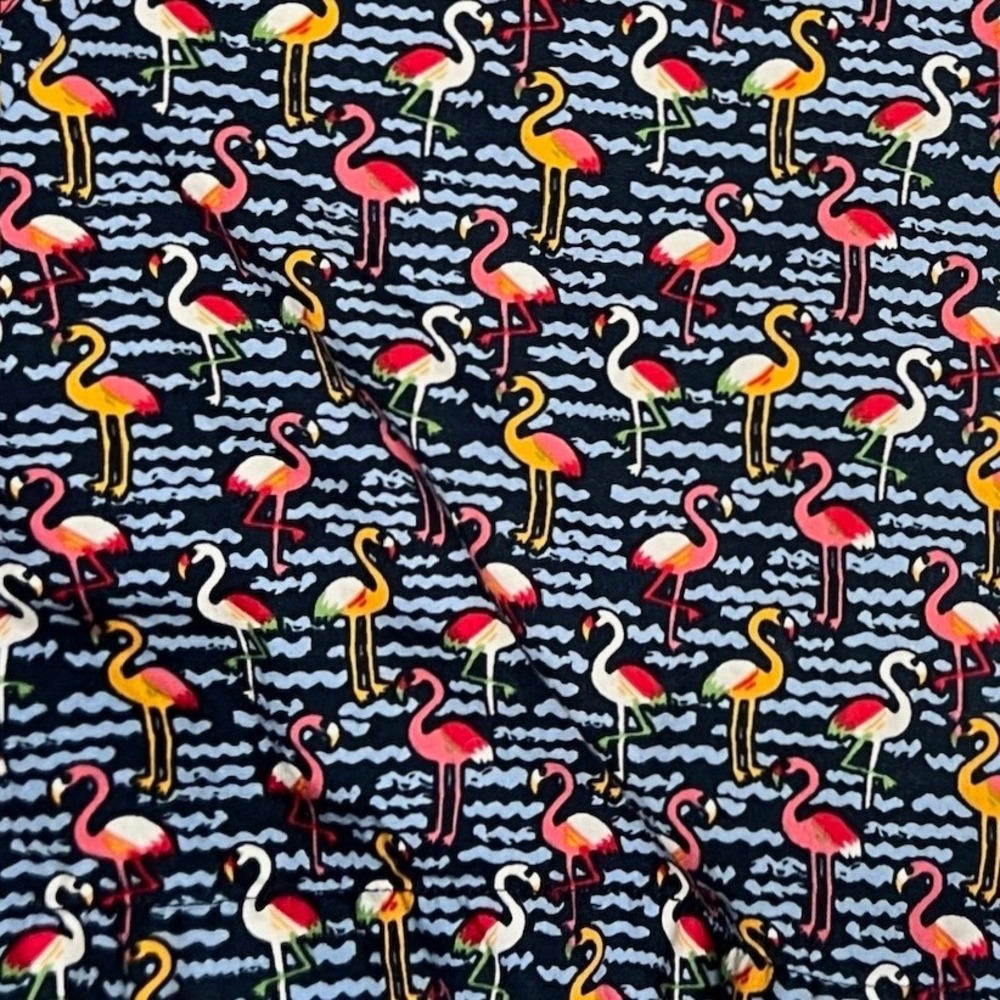 Johnston & Murphy Men's Large Flamingo Print Cotton Short Sleeve Shirt Navy - Picture 2 of 8